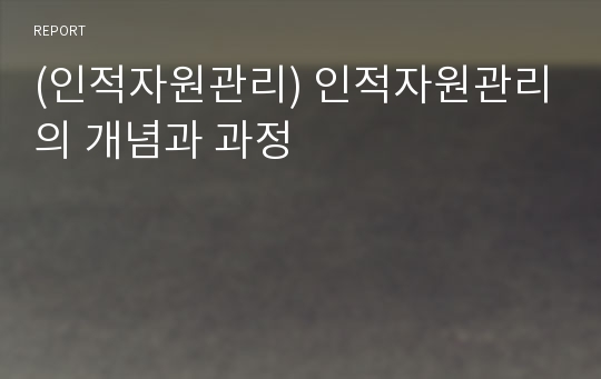 (인적자원관리) 인적자원관리의 개념과 과정