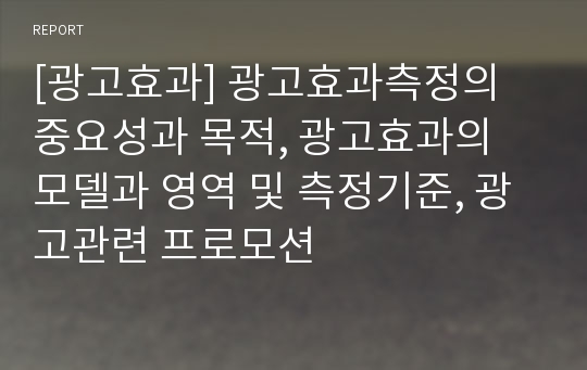 [광고효과] 광고효과측정의 중요성과 목적, 광고효과의 모델과 영역 및 측정기준, 광고관련 프로모션