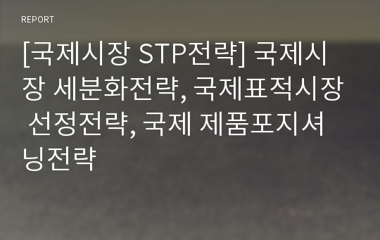 [국제시장 STP전략] 국제시장 세분화전략, 국제표적시장 선정전략, 국제 제품포지셔닝전략