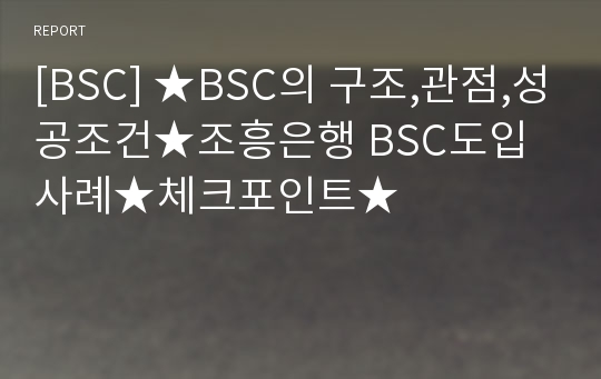 [BSC] ★BSC의 구조,관점,성공조건★조흥은행 BSC도입사례★체크포인트★