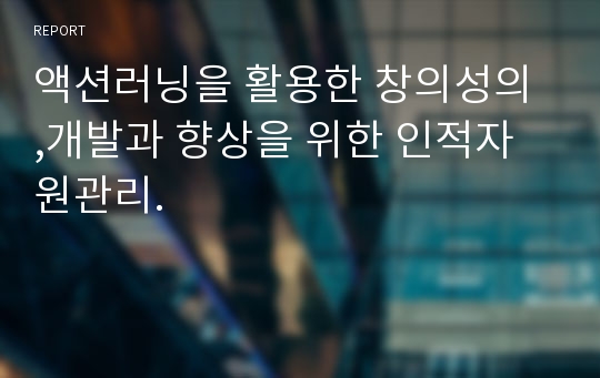 액션러닝을 활용한 창의성의 ,개발과 향상을 위한 인적자원관리.