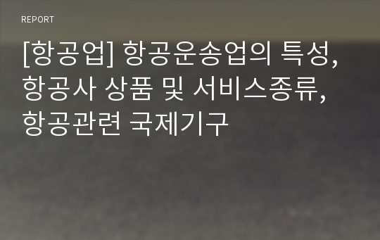 [항공업] 항공운송업의 특성, 항공사 상품 및 서비스종류, 항공관련 국제기구