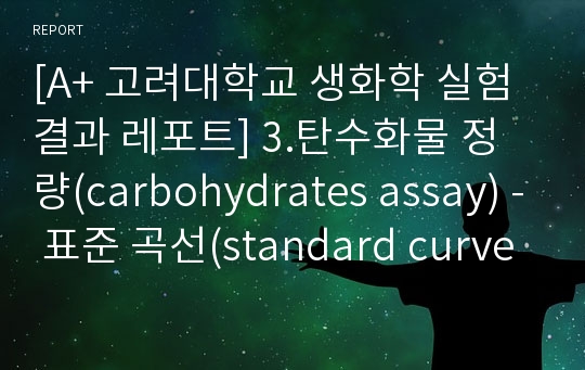 [A+ 고려대학교 생화학 실험 결과 레포트] 3.탄수화물 정량(carbohydrates assay) - 표준 곡선(standard curve)