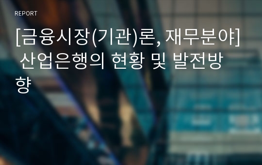 [금융시장(기관)론, 재무분야] 산업은행의 현황 및 발전방향