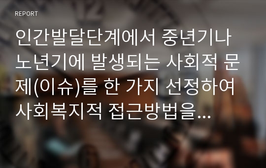 인간발달단계에서 중년기나 노년기에 발생되는 사회적 문제(이슈)를 한 가지 선정하여 사회복지적 접근방법을 제시하시오.