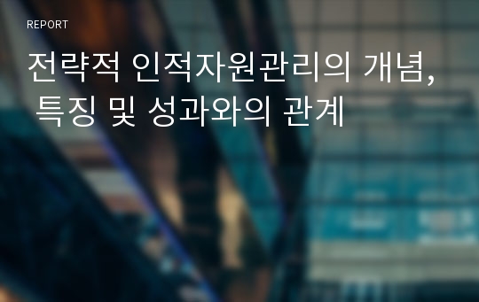 전략적 인적자원관리의 개념, 특징 및 성과와의 관계