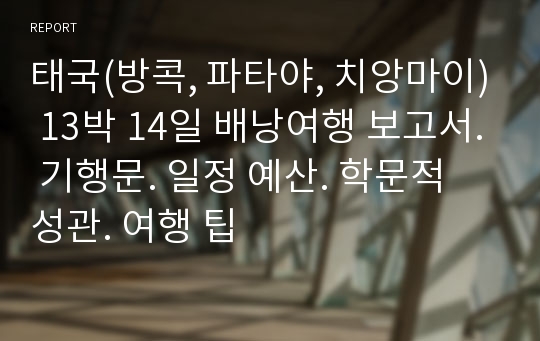 태국(방콕, 파타야, 치앙마이) 13박 14일 배낭여행 보고서. 기행문. 일정 예산. 학문적 성관. 여행 팁