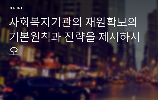 사회복지기관의 재원확보의 기본원칙과 전략을 제시하시오