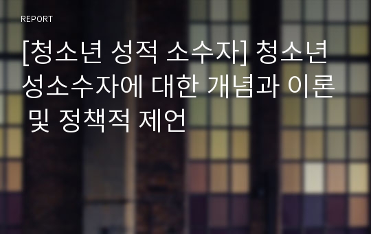 [청소년 성적 소수자] 청소년 성소수자에 대한 개념과 이론 및 정책적 제언