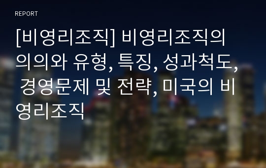 [비영리조직] 비영리조직의 의의와 유형, 특징, 성과척도, 경영문제 및 전략, 미국의 비영리조직