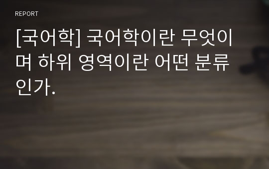 [국어학] 국어학이란 무엇이며 하위 영역이란 어떤 분류인가.