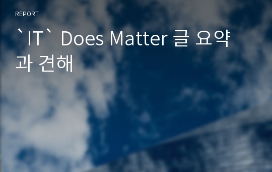 `IT` Does Matter 글 요약과 견해