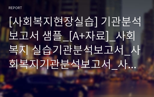 [사회복지현장실습] 기관분석보고서 샘플_[A+자료]_사회복지 실습기관분석보고서_사회복지기관분석보고서_사회복지실습보고서_기관방문분석보고서_기관방문보고서_사회복지사사회복지현장실습