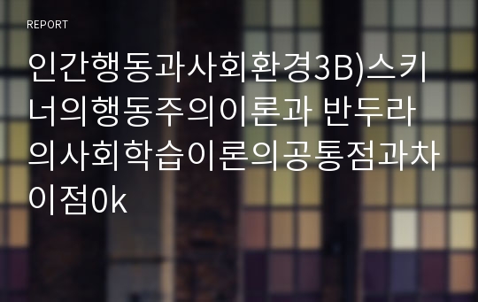 인간행동과사회환경3B)스키너의행동주의이론과 반두라의사회학습이론의공통점과차이점0k