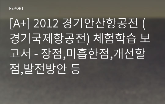 [A+] 2012 경기안산항공전 (경기국제항공전) 체험학습 보고서 - 장점,미흡한점,개선할점,발전방안 등