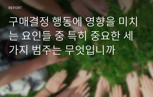 구매결정 행동에 영향을 미치는 요인들 중 특히 중요한 세가지 범주는 무엇입니까