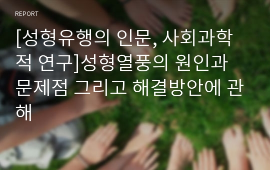 [성형유행의 인문, 사회과학적 연구]성형열풍의 원인과 문제점 그리고 해결방안에 관해