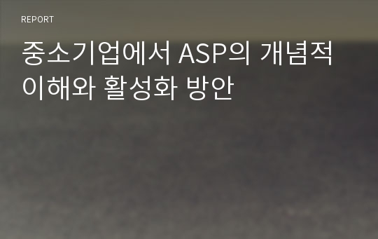 중소기업에서 ASP의 개념적 이해와 활성화 방안