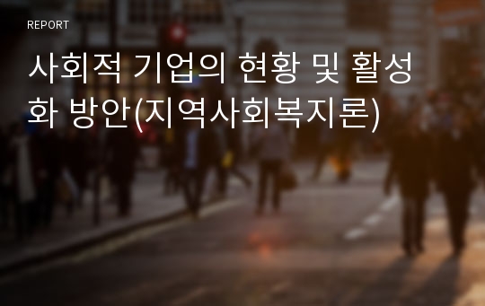 사회적 기업의 현황 및 활성화 방안(지역사회복지론)