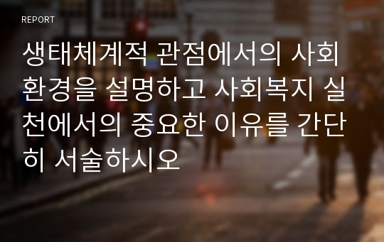 생태체계적 관점에서의 사회환경을 설명하고 사회복지 실천에서의 중요한 이유를 간단히 서술하시오