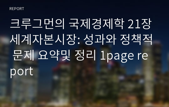 크루그먼의 국제경제학 21장 세계자본시장: 성과와 정책적 문제 요약및 정리 1page report