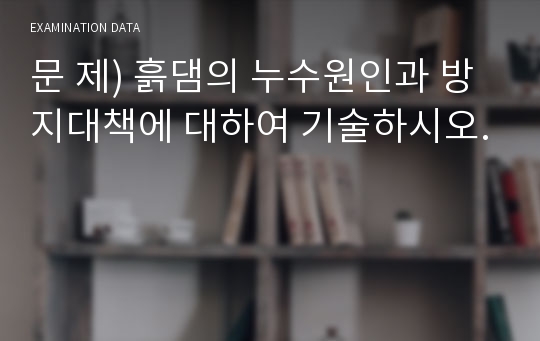 문 제) 흙댐의 누수원인과 방지대책에 대하여 기술하시오.