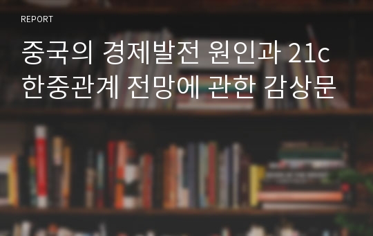 중국의 경제발전 원인과 21c 한중관계 전망에 관한 감상문