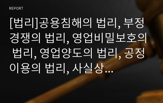 [법리]공용침해의 법리, 부정경쟁의 법리, 영업비밀보호의 법리, 영업양도의 법리, 공정이용의 법리, 사실상이사의 법리, 근로조건변경의 법리, 명예훼손의 법리, 의견보호의 법리