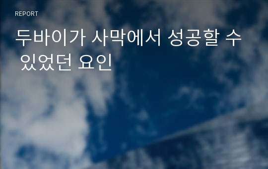 두바이가 사막에서 성공할 수 있었던 요인