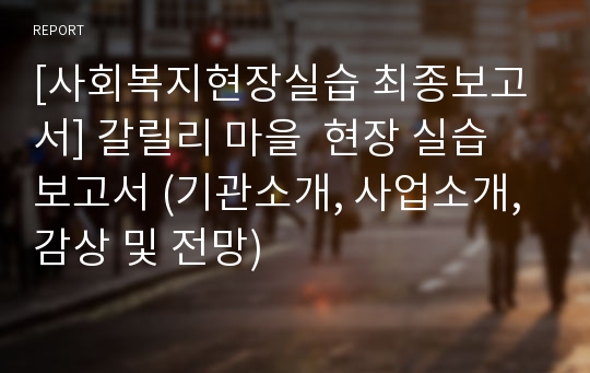 [사회복지현장실습 최종보고서] 갈릴리 마을  현장 실습 보고서 (기관소개, 사업소개, 감상 및 전망)