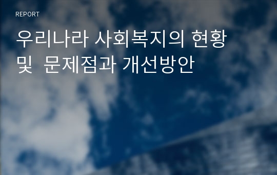 우리나라 사회복지의 현황   및  문제점과 개선방안