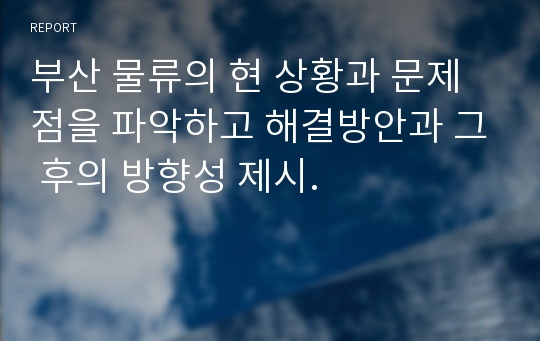 부산 물류의 현 상황과 문제점을 파악하고 해결방안과 그 후의 방향성 제시.