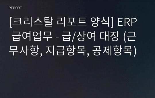 [크리스탈 리포트 양식] ERP 급여업무 - 급/상여 대장 (근무사항, 지급항목, 공제항목)