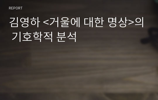 김영하 &lt;거울에 대한 명상&gt;의 기호학적 분석