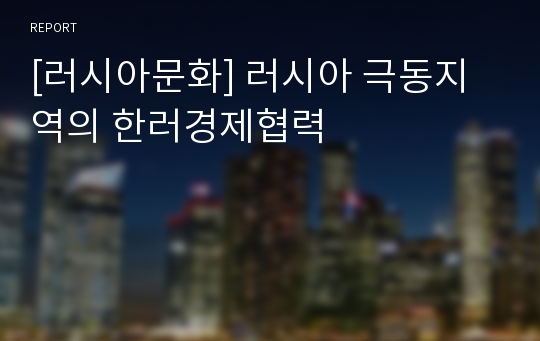 [러시아문화] 러시아 극동지역의 한러경제협력