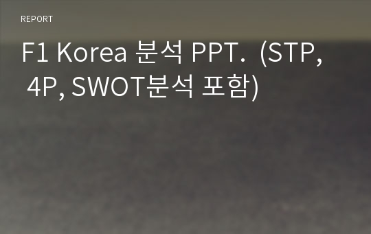 F1 Korea 분석 PPT.  (STP, 4P, SWOT분석 포함)