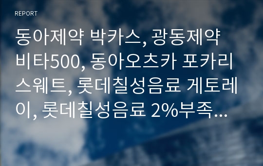 동아제약 박카스, 광동제약 비타500, 동아오츠카 포카리스웨트, 롯데칠성음료 게토레이, 롯데칠성음료 2%부족할때, 한국야쿠르트 비락 식혜, 웅진식품 초록매실, 남양유업 니어워터