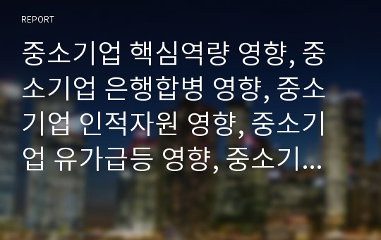 중소기업 핵심역량 영향, 중소기업 은행합병 영향, 중소기업 인적자원 영향, 중소기업 유가급등 영향, 중소기업 환율급락 영향, 중소기업 ERP(전사적 자원관리시스템) 영향 분석