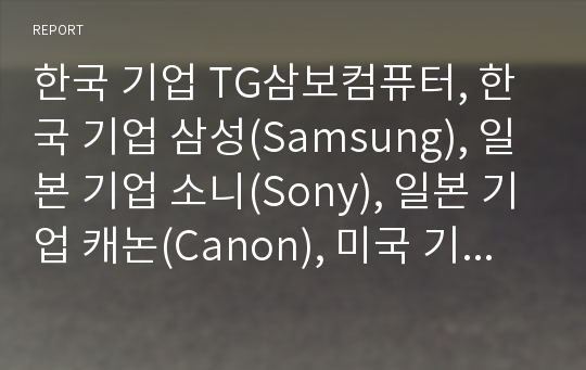 한국 기업 TG삼보컴퓨터, 한국 기업 삼성(Samsung), 일본 기업 소니(Sony), 일본 기업 캐논(Canon), 미국 기업 IBM(아이비엠), 핀란드 기업 노키아 분석