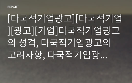 [다국적기업광고][다국적기업][광고][기업]다국적기업광고의 성격, 다국적기업광고의 고려사항, 다국적기업광고의 영향, 다국적기업광고의 관련문헌 분석(다국적기업광고, 다국적기업)