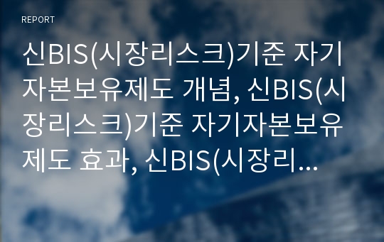 신BIS(시장리스크)기준 자기자본보유제도 개념, 신BIS(시장리스크)기준 자기자본보유제도 효과, 신BIS(시장리스크)기준 자기자본보유제도 산출, 신BIS기준 자기자본보유제도 전망