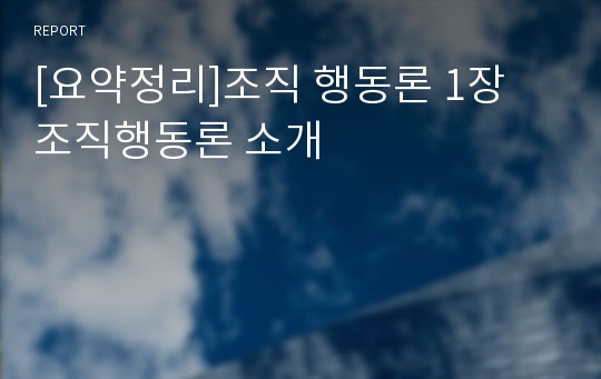 [요약정리]조직 행동론 1장 조직행동론 소개