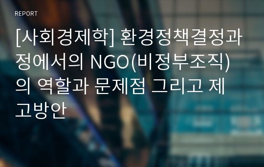 [사회경제학] 환경정책결정과정에서의 NGO(비정부조직)의 역할과 문제점 그리고 제고방안