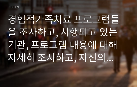 경험적가족치료 프로그램들을 조사하고, 시행되고 있는 기관, 프로그램 내용에 대해 자세히 조사하고, 자신의 의견을 기재하세요.