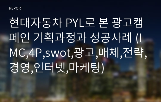 현대자동차 PYL로 본 광고캠페인 기획과정과 성공사례 (IMC,4P,swot,광고,매체,전략,경영,인터넷,마케팅)