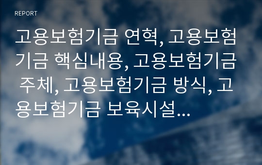 고용보험기금 연혁, 고용보험기금 핵심내용, 고용보험기금 주체, 고용보험기금 방식, 고용보험기금 보육시설지원사업, 고용보험기금 능력개발사업, 고용보험기금의 제고방안, 제언 분석