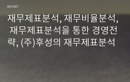 재무제표분석, 재무비율분석, 재무제표분석을 통한 경영전략, (주)후성의 재무제표분석