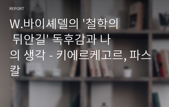 W.바이셰델의 &#039;철학의 뒤안길&#039; 독후감과 나의 생각 - 키에르케고르, 파스칼