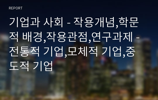 기업과 사회 - 작용개념,학문적 배경,작용관점,연구과제 - 전통적 기업,모체적 기업,중도적 기업