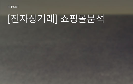 [전자상거래] 쇼핑몰분석